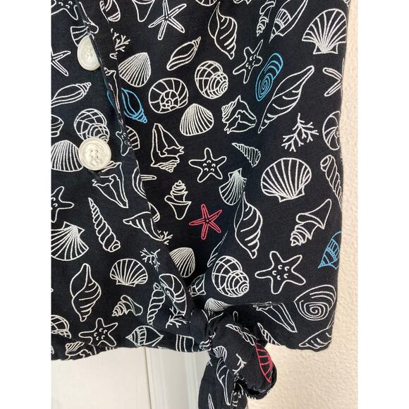 ModCloth Women's Size M Black Linen Blend Sleeveless Seashell Wrap Top - Picture 7 of 7